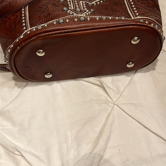 Embossed Brown Leather Crossbody Bag - Picture 13 of 14